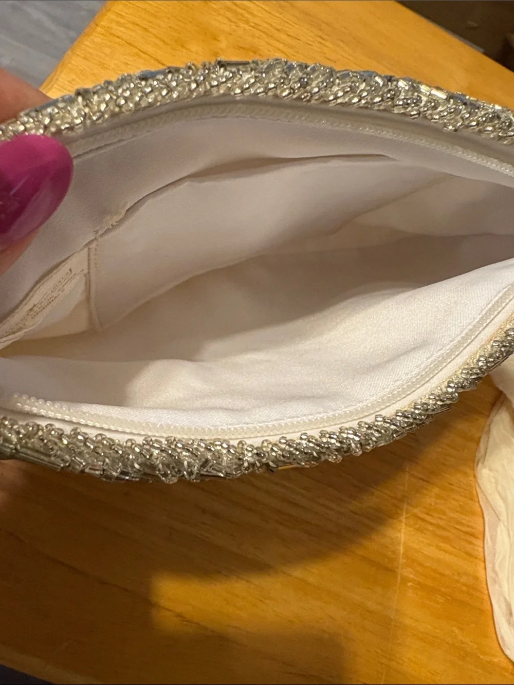 Elegant Silver Beaded Evening Clutch